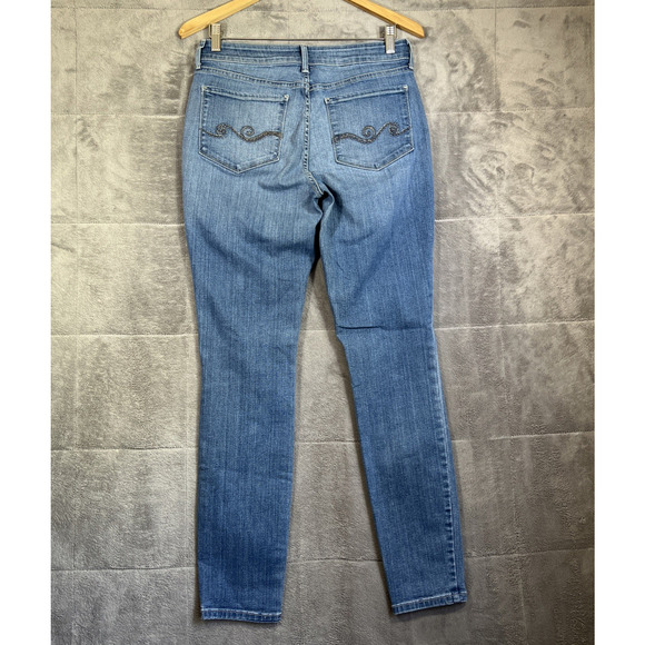 NYDJ Jeans Size 8 Blue Skinny Ankle Lift Tuck Tech Bling Embroidered Pockets - Picture 2 of 12